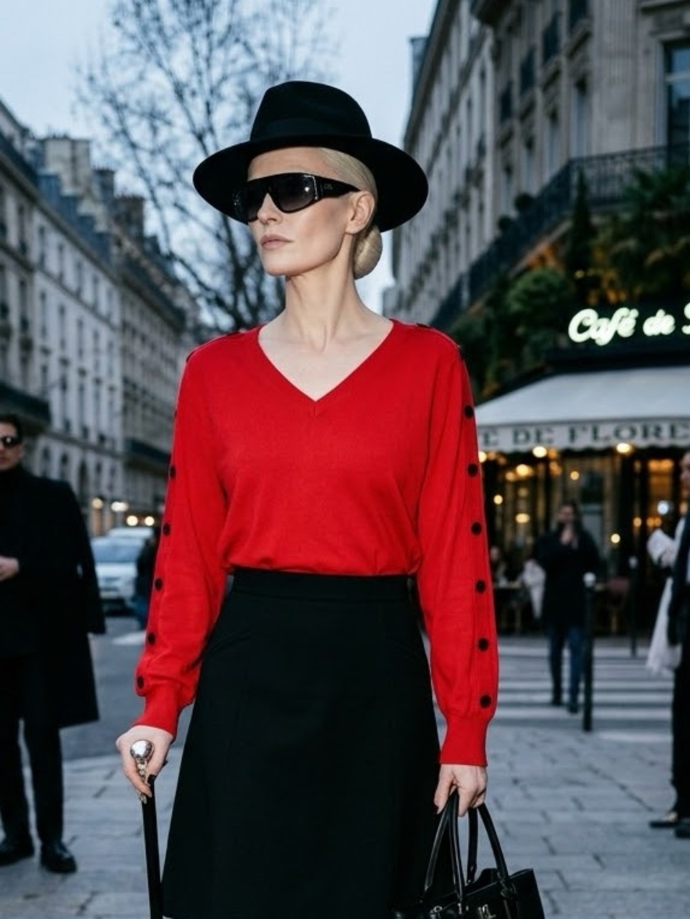 Karl Lagerfeld Paris Button-Sleeve V-Neck Sweater.